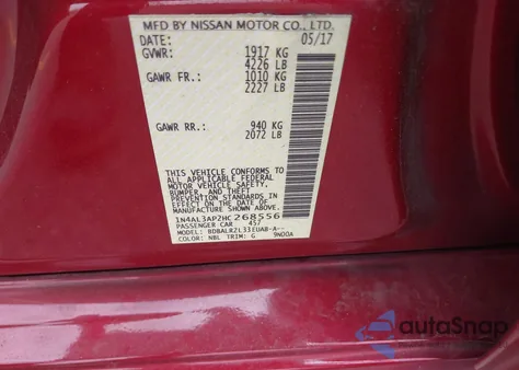 2017 Nissan Altima 2.5 Sl z USA, uszkodzony, nr VIN 1N4AL3AP2HC268556